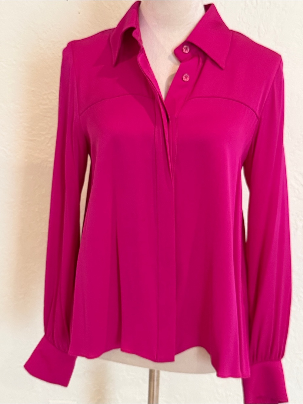 Milly Silk Trapeze top Fuchsia Long-Sleeve Button-Front Shirt size 4